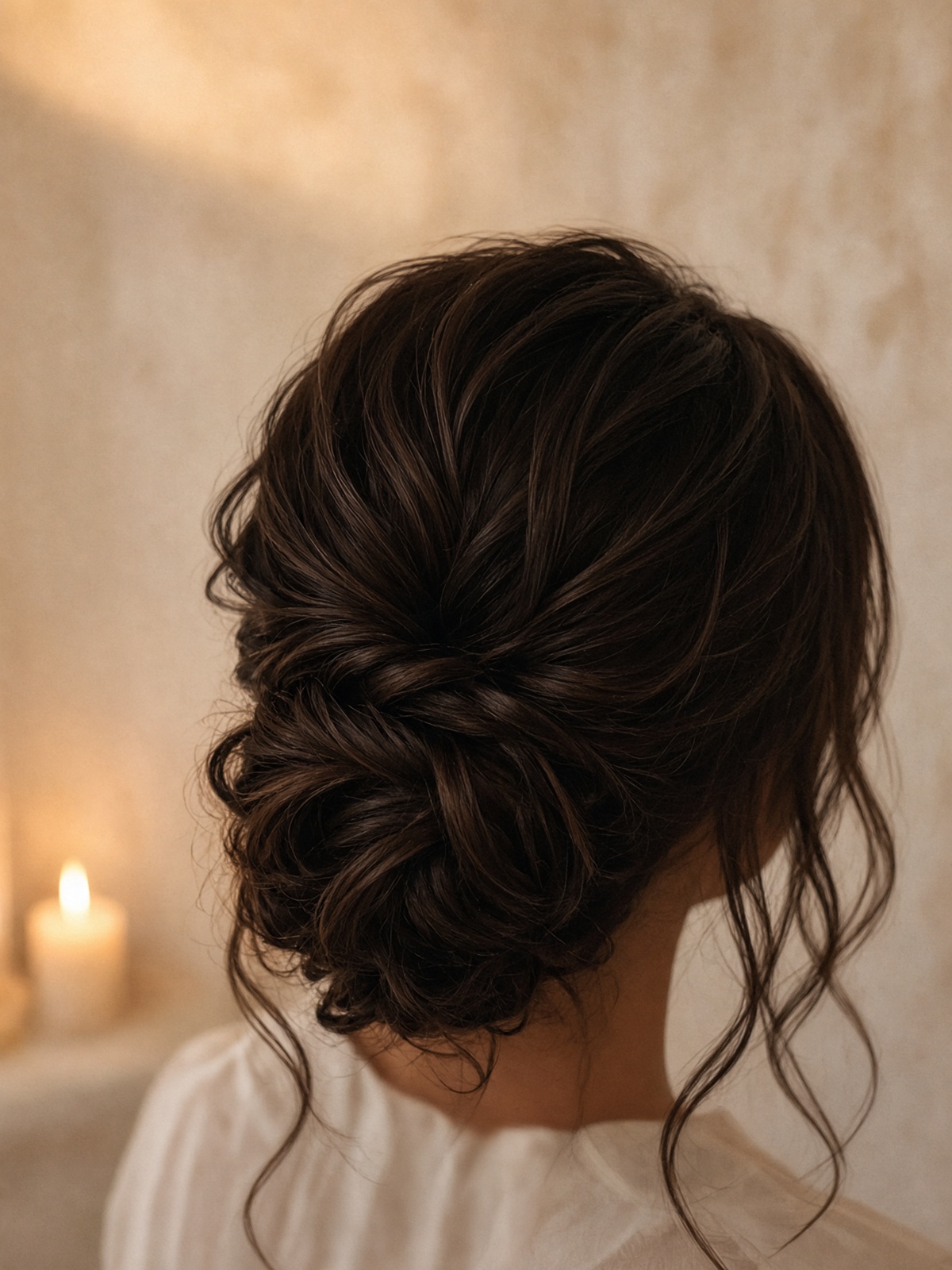 Soft romantic updo with face-framing pieces